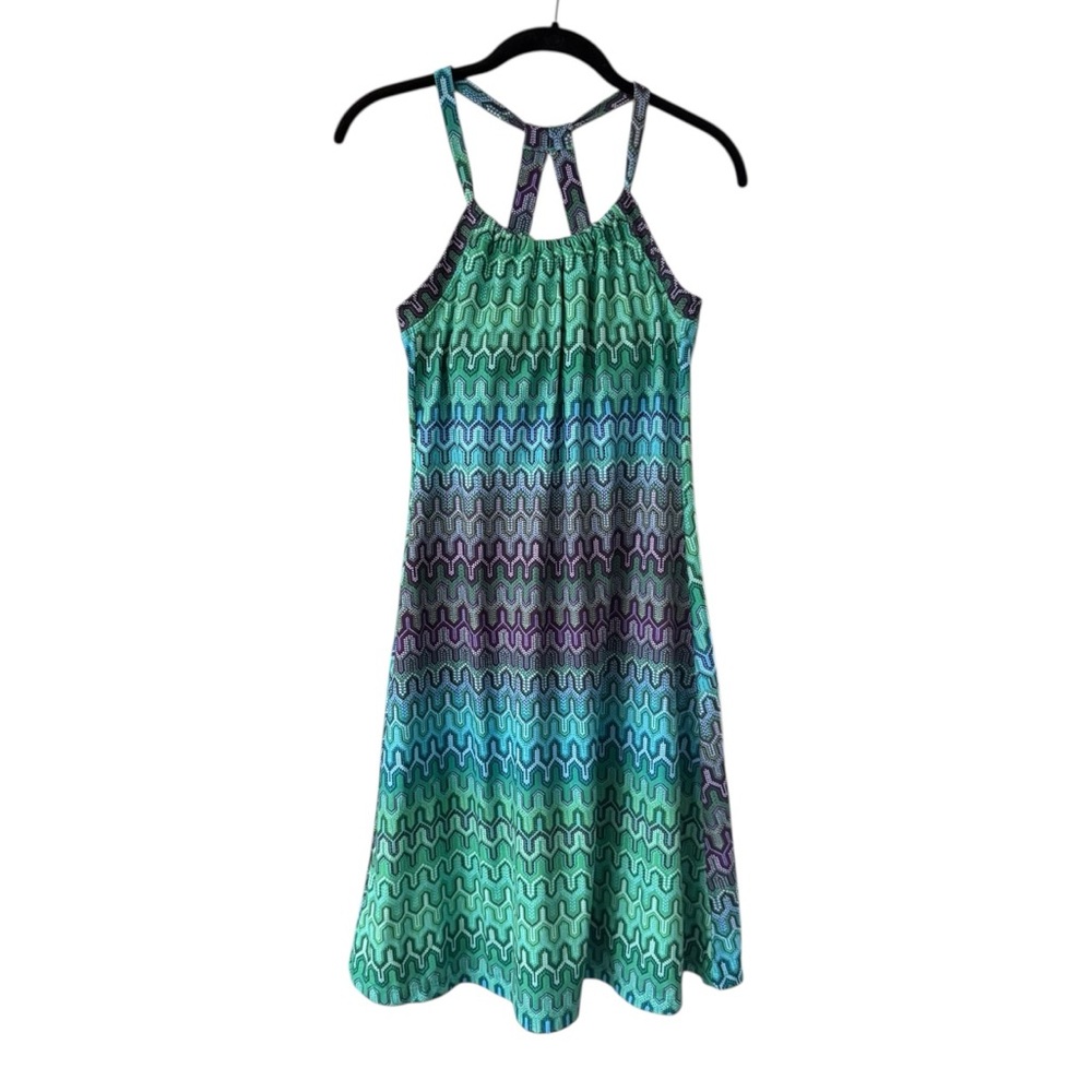 Prana Quinn Athletic Sport Dress Size Small Green Blue Shelf Bra Racer Back